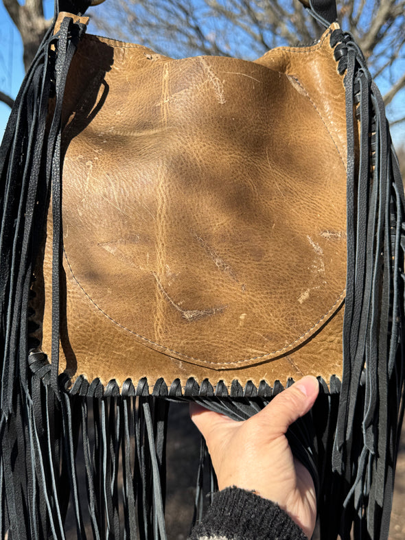 Twin moons fringe bag with heavy solid silver moon charm